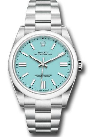 Replica Rolex Oyster Perpetual 41 Watch 124300 Domed Bezel - Turquoise Blue Index Dial - Oyster Bracelet